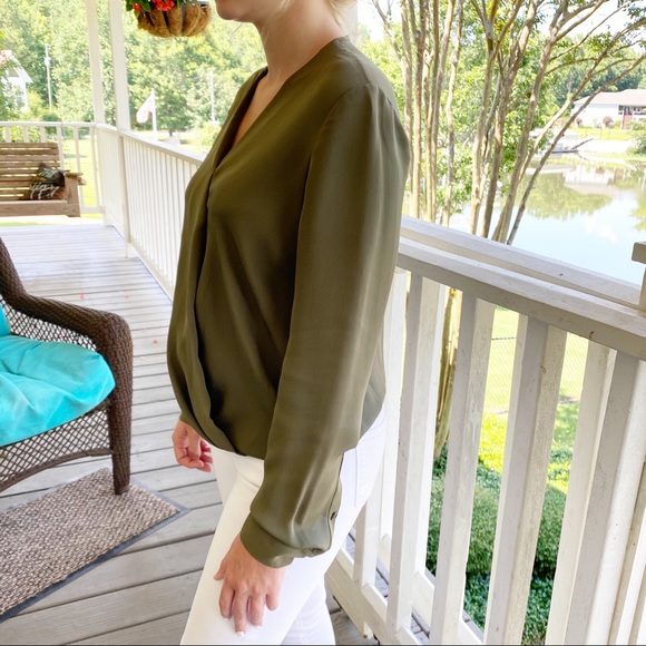 DVF Marci Faux Wrap Silk Olive Blouse NWT - Picture 6 of 16